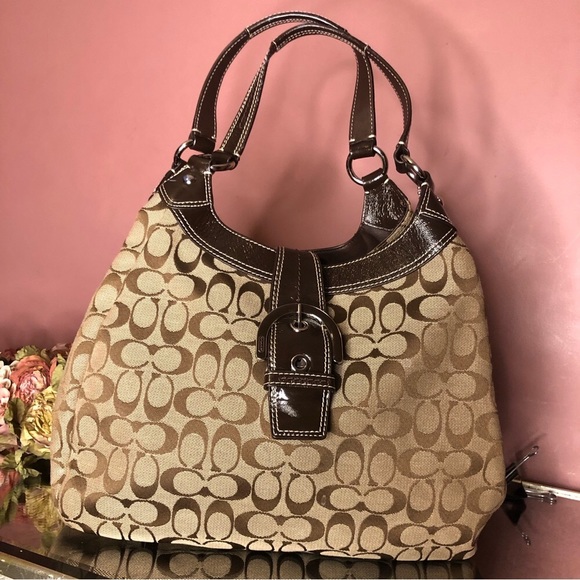 Coach F17403 Signature khaki brown shoulder bag - Picture 1 of 11